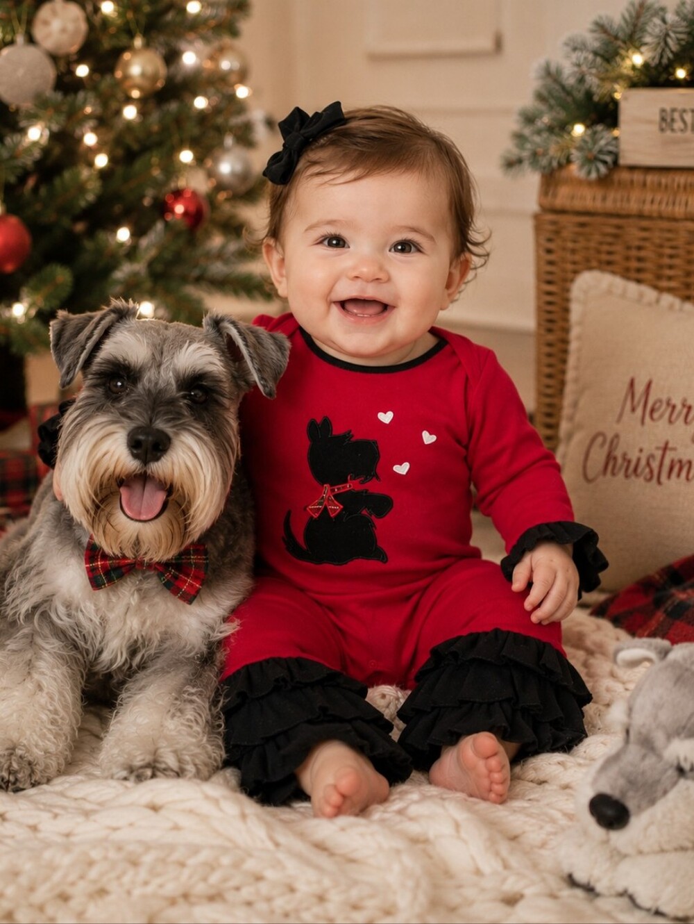 NWT Decorated Originals 12M Schnauzer Dog Christmas Ruffle Romper